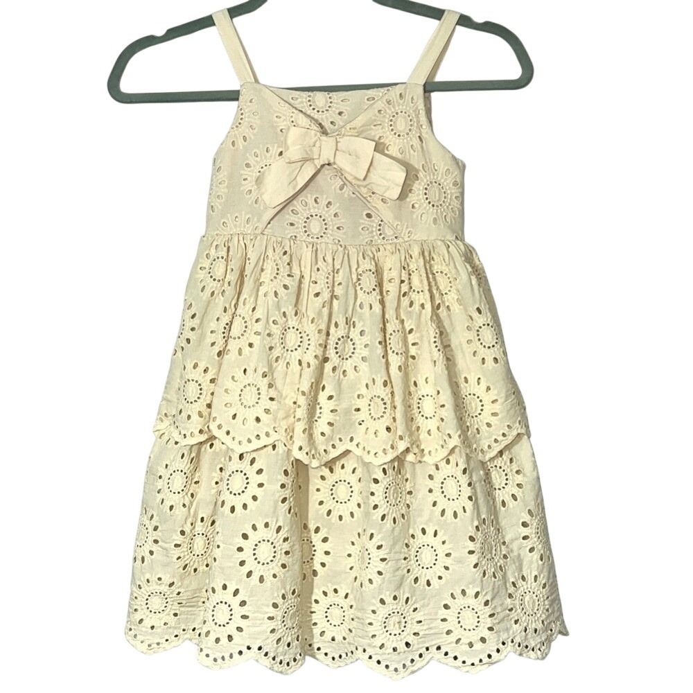 Blueberi Boulevard‎ Girls Linen Eyelet Layered Sundress Sz 6